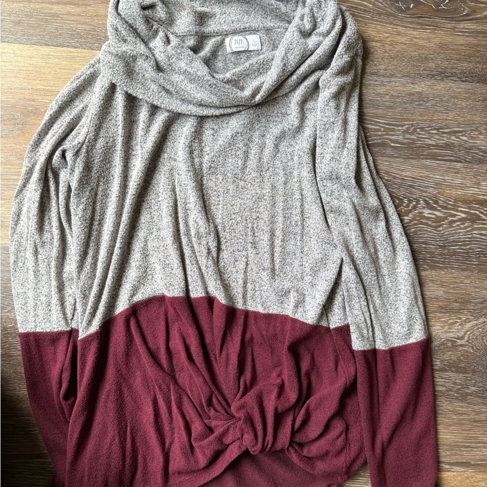 Elegant Two-Tone Cowl Neck Sweater